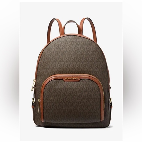 New Michael Kors Jaycee Large Logo Backpack Brown - Picture 1 of 4